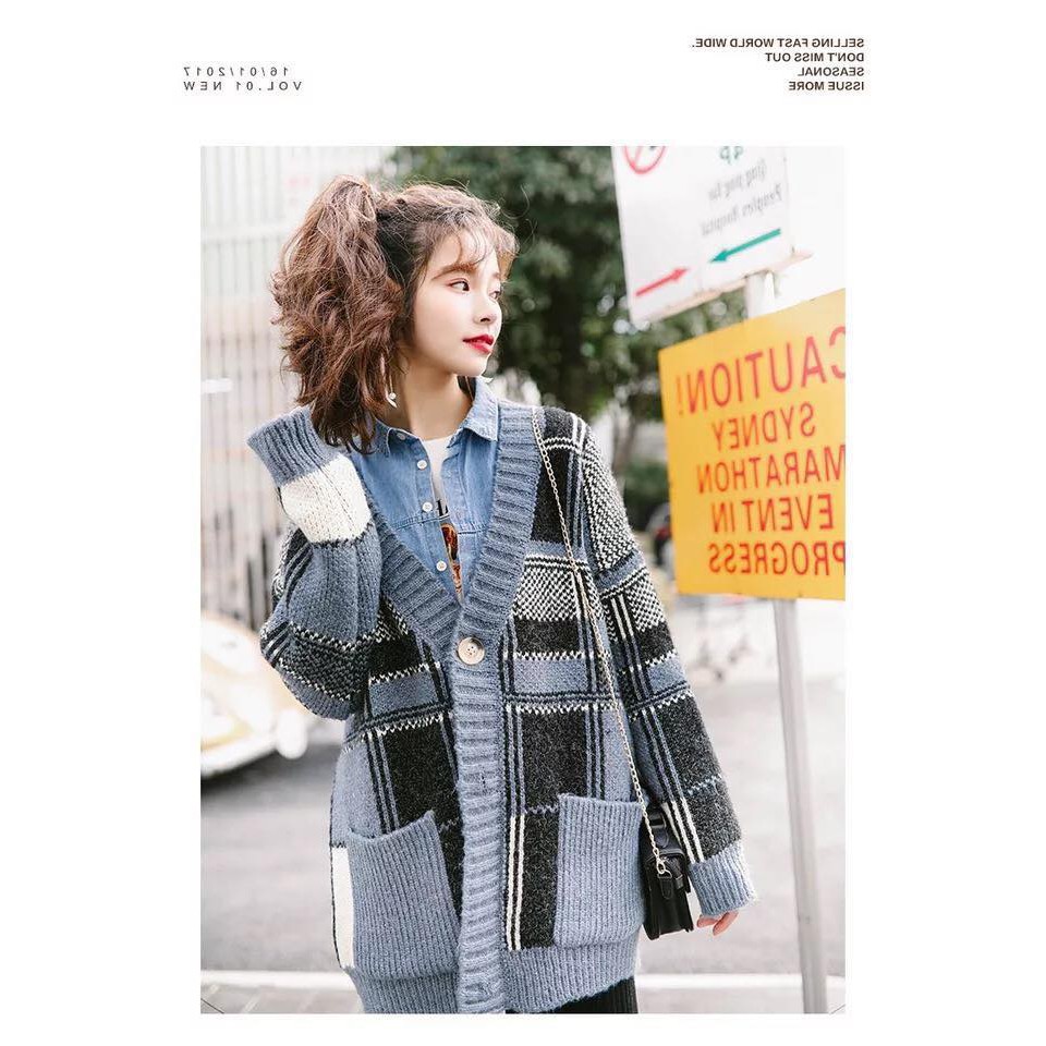 Áo khoác len cadigan kẻ to