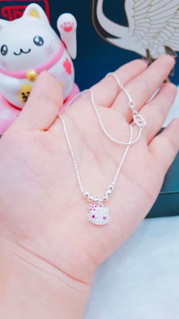 Dây chuyền bạc kitty bé gái, vòng cổ trẻ em bạc nguyên chất sáng đẹp Minh Thoa JEWELRY