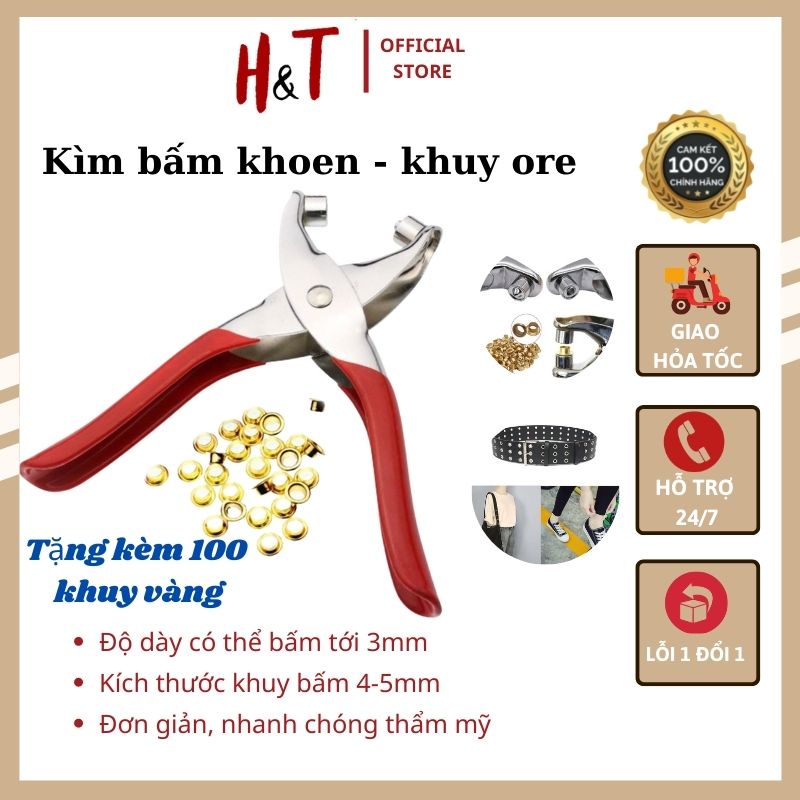 [TẶNG 100 KHOEN VÀNG ] Kìm bấm cúc vành áo, khoen ore kim loại đa năng tiện lợi