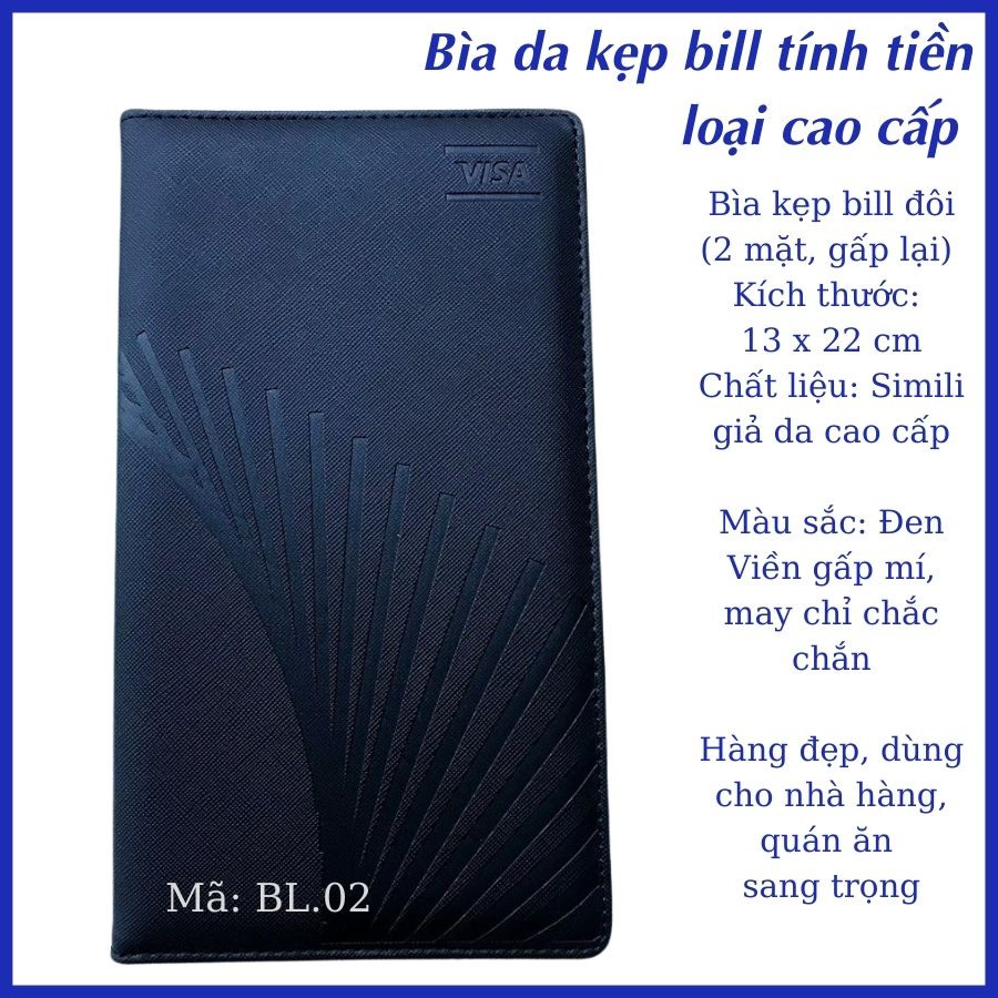 Bìa da đôi kẹp bill hoá đơn menu trình ký da simili BL.02 nhỏ gọn nhà hàng quán ăn hội thảo hội nghị MataStore