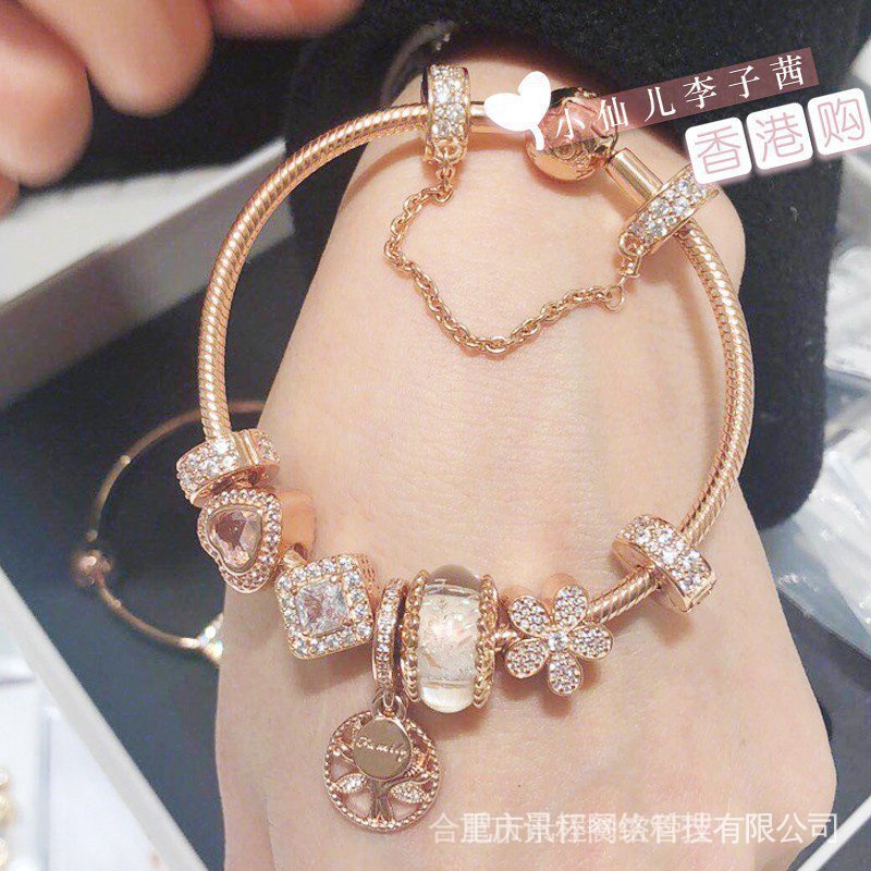 Vòng Tay Pandora nữ Rose Gold gửi đính cườm hồng Vòng đeo tay phù hợp với bạn gái thời trang thời trang kiểu dáng mới lạ