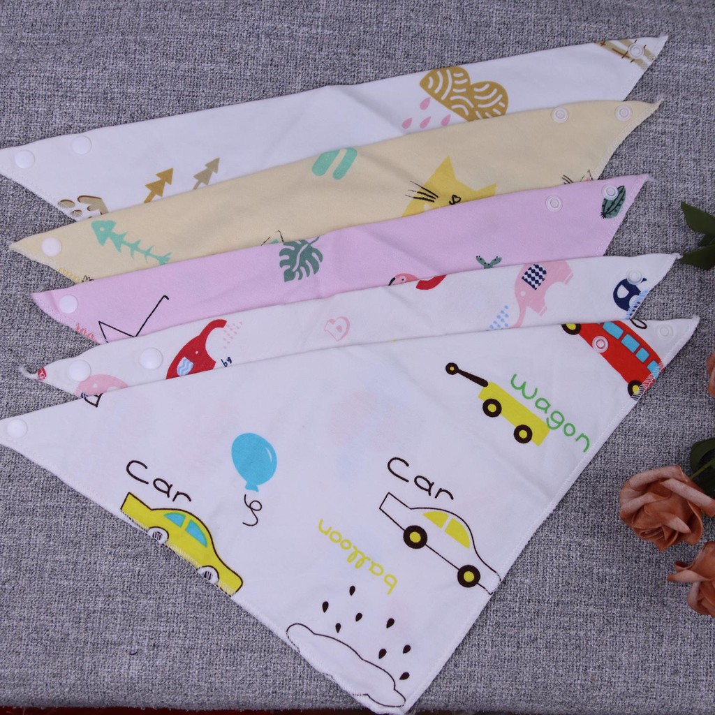 (HÀNG LOẠI 1) Khăn Yếm Tam Giác Cotton 2 Lớp Có Cúc Bấm Cho Bé