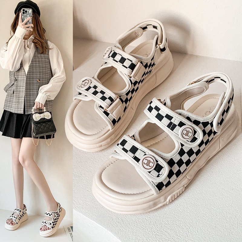 Dép sandal bàn cờ nữ hàng CAO CẤP thiết kế đế cao trẻ trung hot trend 2023