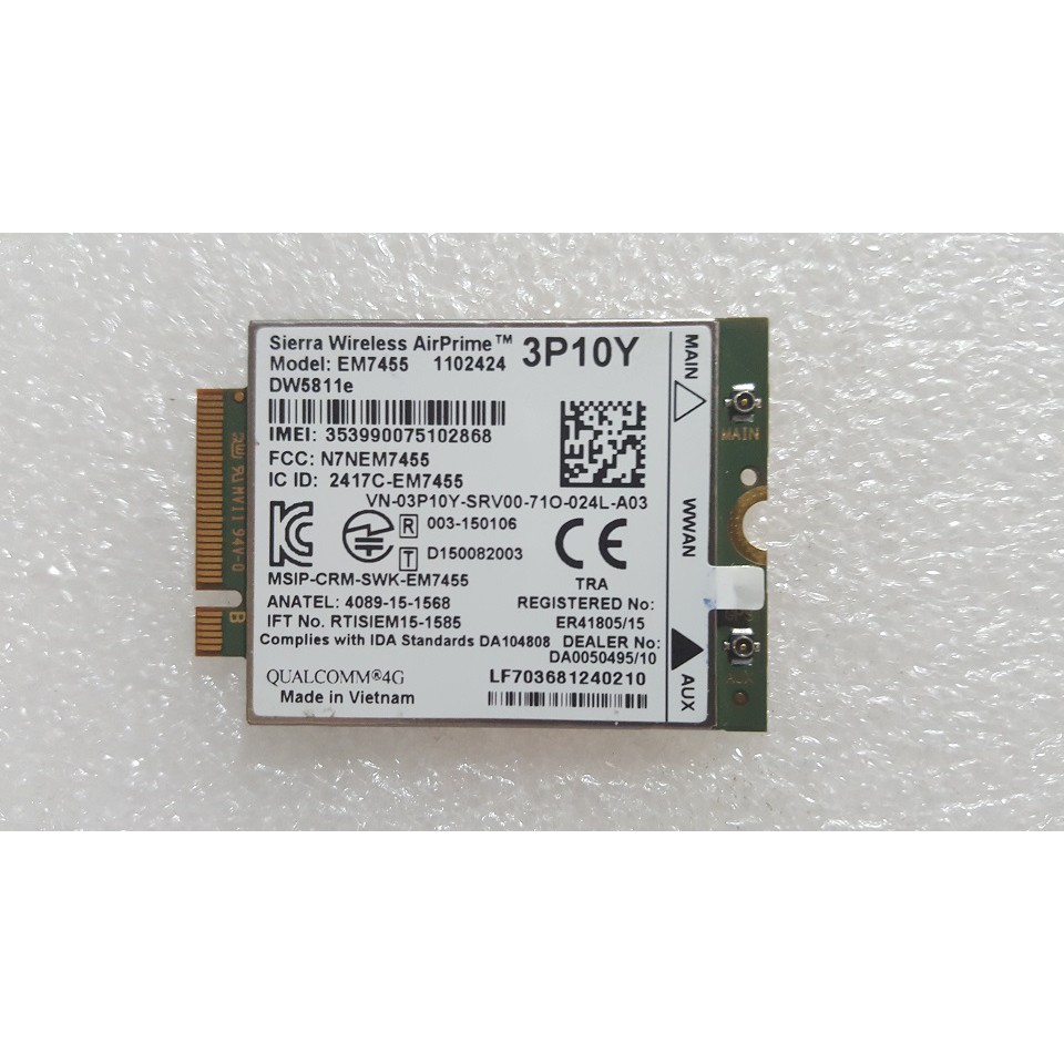 Dell Wireless 5811E (DW5811e) M.2 Mobile Broadband 4G LTE WWAN dùng cho laptop dell E5470, E7275,E52