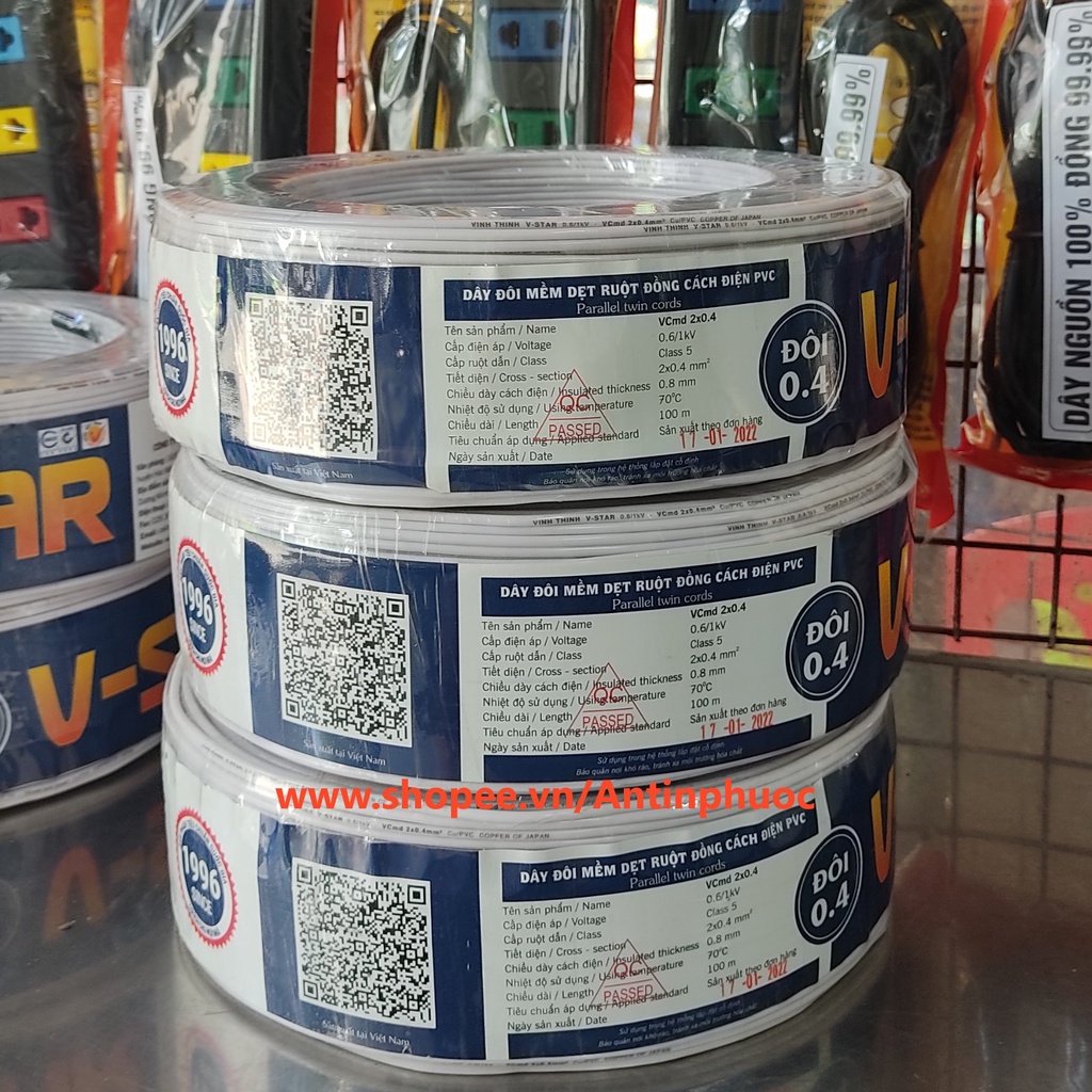 Dây điện đôi trắng 2 x 16T - dây điện sup trắng  tiết diện 2x0,4 mm2 Vĩnh Thịnh - dây nguồn camera , led ,điện dân dụng