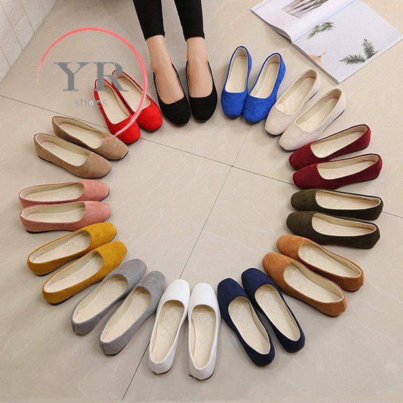 Giày búp bê bằng da lộn mũi tròn size lớn 35-43 dành cho nữ