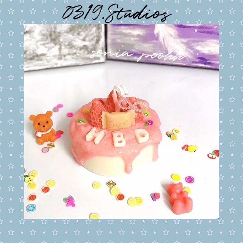 Nến thơm tặng sinh nhật hình bánh kem STRAWBERRY PINK