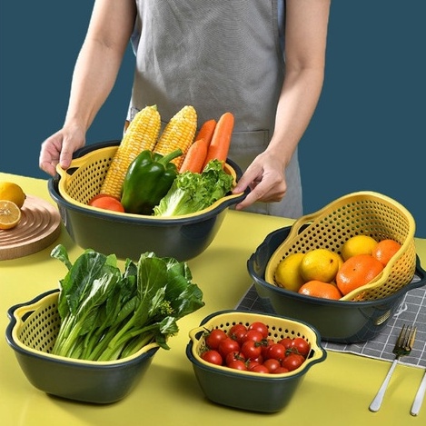 Bộ Chậu Rổ Nhựa 6 Món Đa Năng Đựng Thực Phẩm Rau Củ Quả