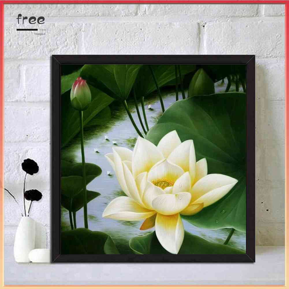 Tranh Đính Đá Kim Cương Toàn Bộ 5D DIY Hình Vẽ Hoa Sen Trắng