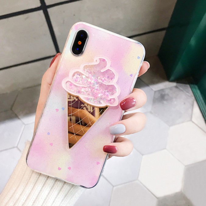Ốp iphone Que Kem 3D kim tuyến lung linh