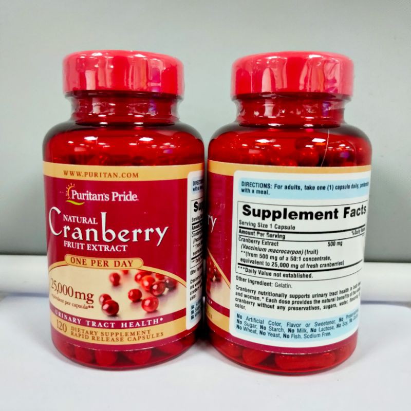 Viên uống giảm viêm đường tiết niệu, giảm tiểu dắt, chống oxy hóa Puritan's Pride Natural Cranberry 120 viên