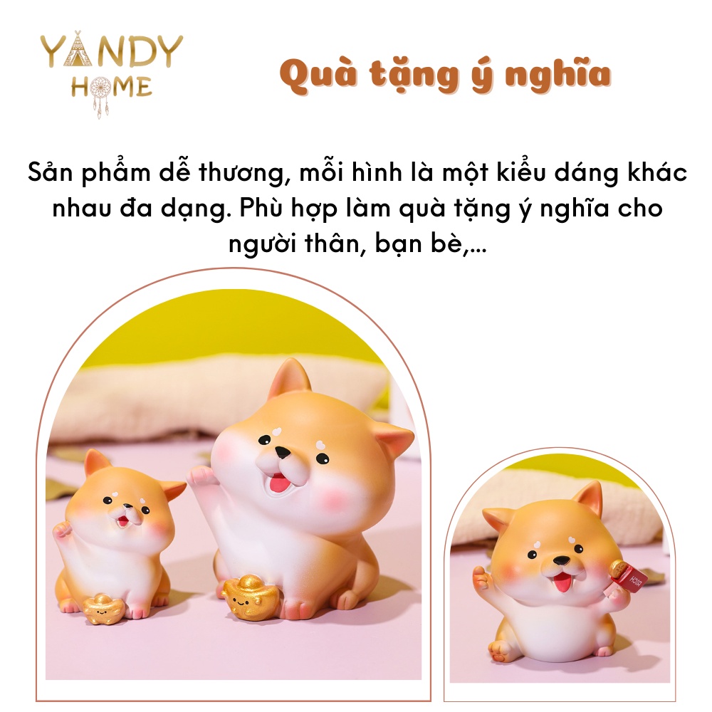 Tượng gốm sứ cún vàng Shiba thần tài YANDY HOME MH01 tài lộc may mắn bày tủ sách bàn làm việc