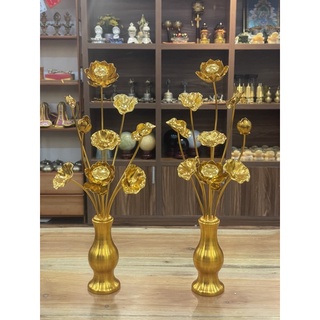 Cặp bình sen đồng vàng trang trí bàn thờ 37cm