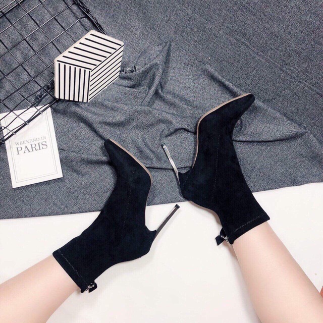 Giày boot nữ da lộn đen cao cấp