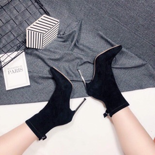 Giày boot nữ da lộn đen cao cấp