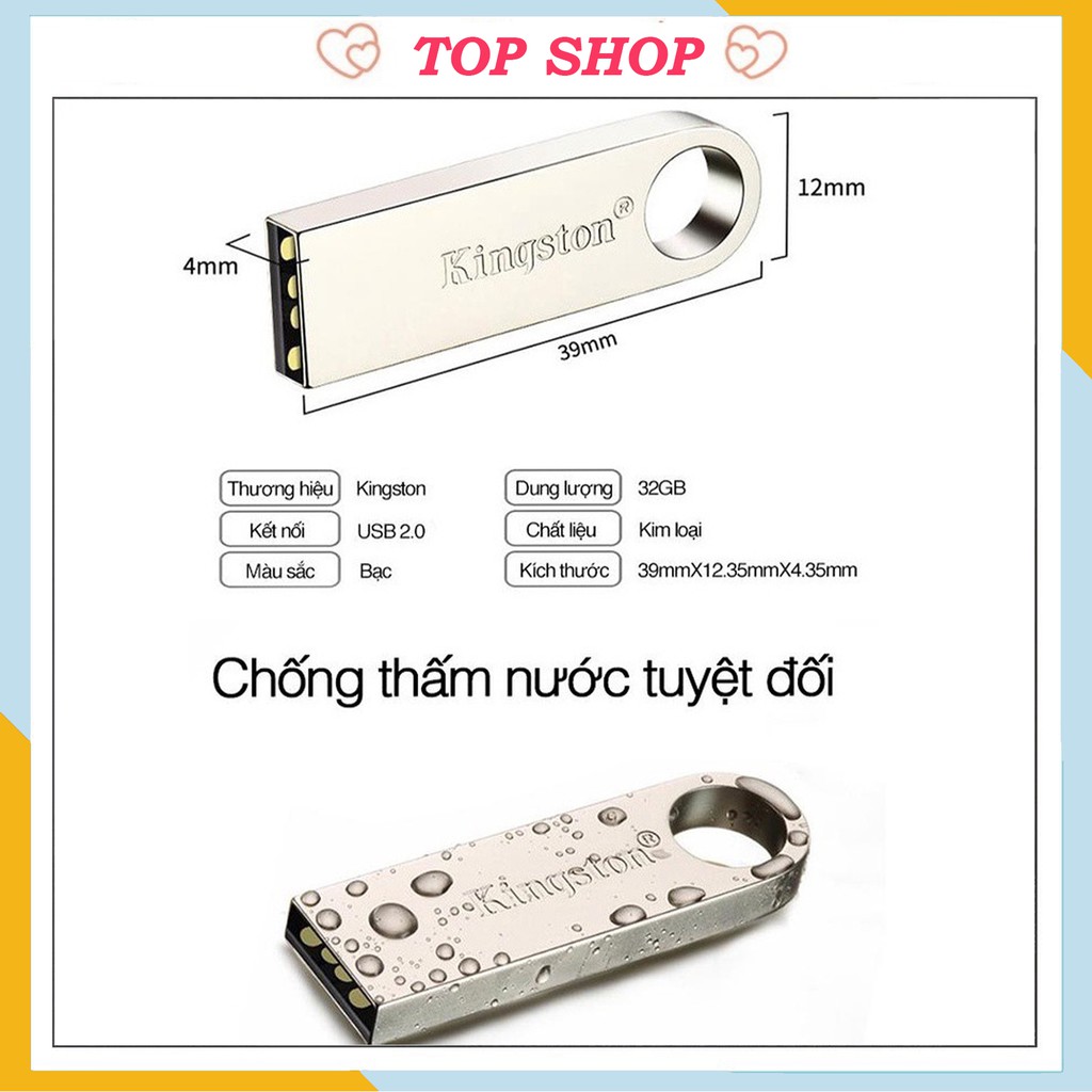 [CHỐNG NƯỚC] Usb 2.0 64gb 32gb 8gb 4gb Thiết Kế Nhỏ Gọn, Vỏ Kim Loại, Chống Nước Cực kì tiện lợi/Topshop