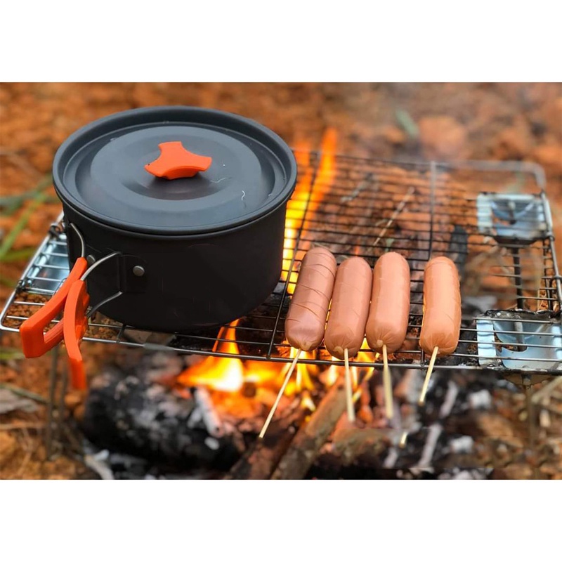 Bộ Nồi Nấu Ăn Dã Ngoại Gấp Gọn Tiện Dụng, Bộ Nồi Nấu Ăn Cắm Trại, Du Lịch Cắm Trại Dã Ngoại 8 Món Tiện ích