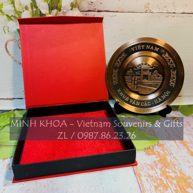 Đĩa Đồng Đỏ Trạm Nổi Hình Khuê Văn Các, Hồ Gươm 18 Cm
