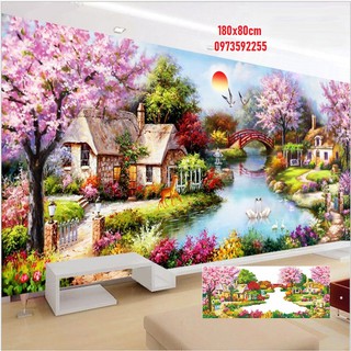 Tranh đính đá phong cảnh y8009 180x80cm
