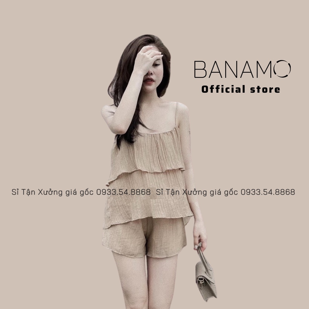 Bộ đùi 2 dây xếp tầng chất đũi xốp siêu đẹp thời trang Banamo Fashion bộ đũi 2 dây 125