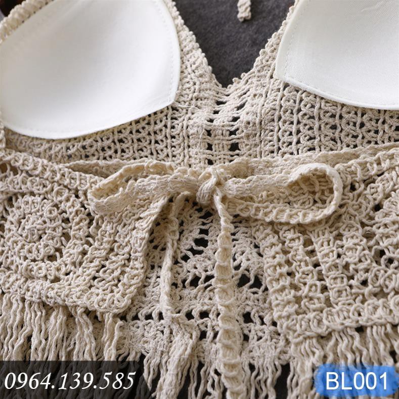 Áo bikini len móc dáng yếm, dùng đi biển, có sẵn đệm lót, sexy quyến rũ, ảnh thật tự chụp | BL001 ་ | BigBuy360 - bigbuy360.vn