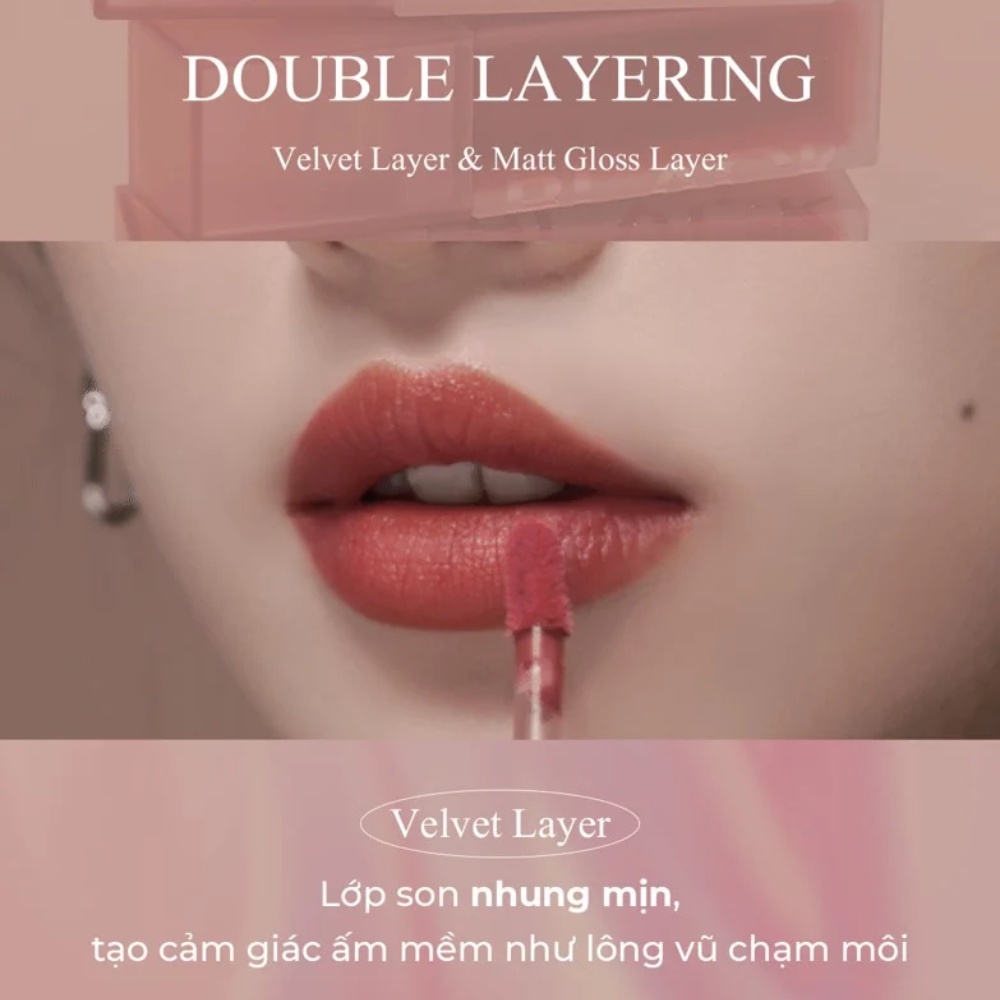 Son kem lì Black Rouge Double Layer Over Velvet lớp finish lỳ căng bóng và ấm mượt