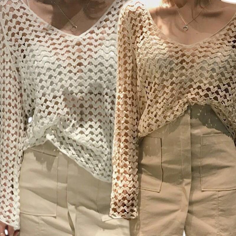 Áo lưới tay dài phong cách Boho thời trang cho nữ