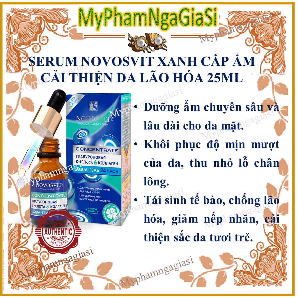 Serum Novosvit Xanh Với Collagen Đậm Đặc Và Hyaluron Siêu Chống Lão Hóa Mềm Mịn Da