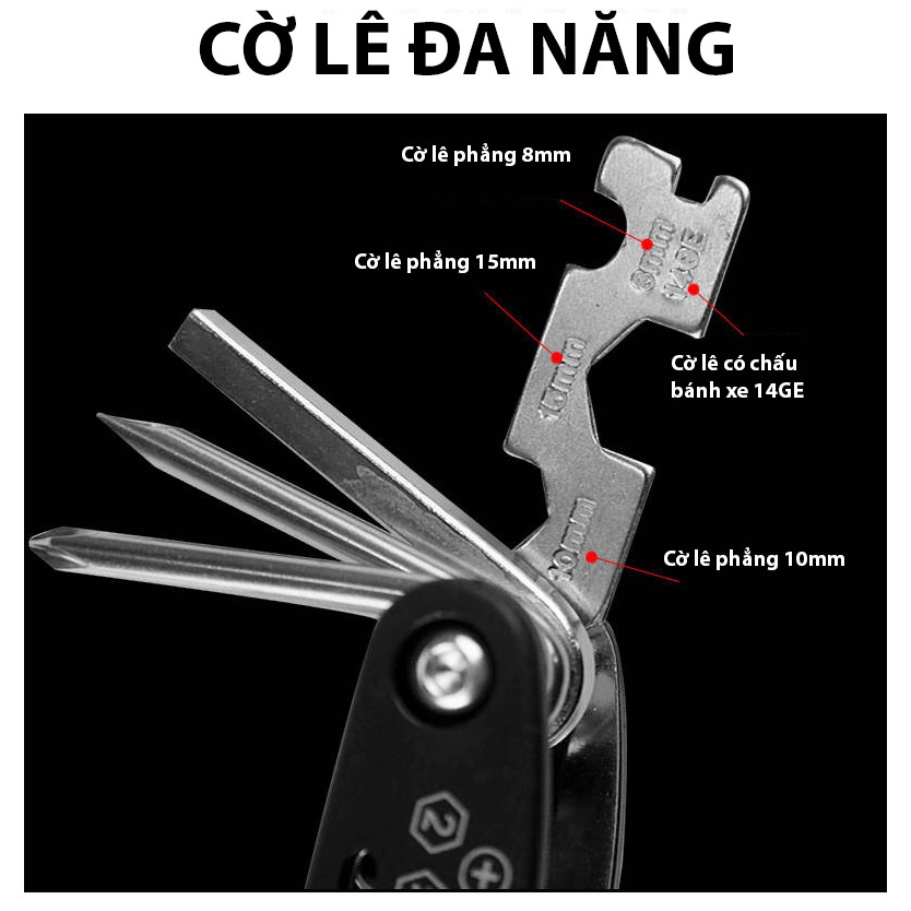 Bộ dụng cụ sửa xe đa năng bỏ túi gấp gọn tiện lợi - 16 chức năng trong 1 - Chất liệu thép cacbon không gỉ cực kỳ bền bỉ