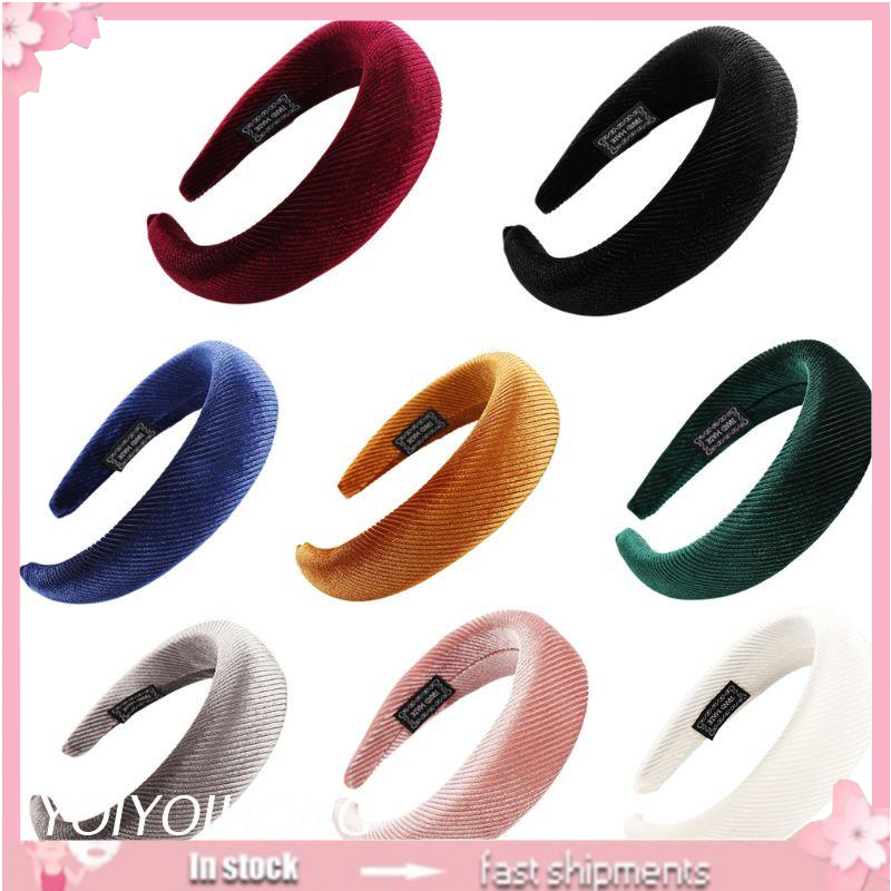 Băng Đô Cài Tóc Vải Nhung Xốp Dày Họa Tiết Kẻ Sọc Màu Trơn Cổ Điển 8 Màu Sắc Tùy Chọn Phong Cách Hàn Quốc Cho Nữ