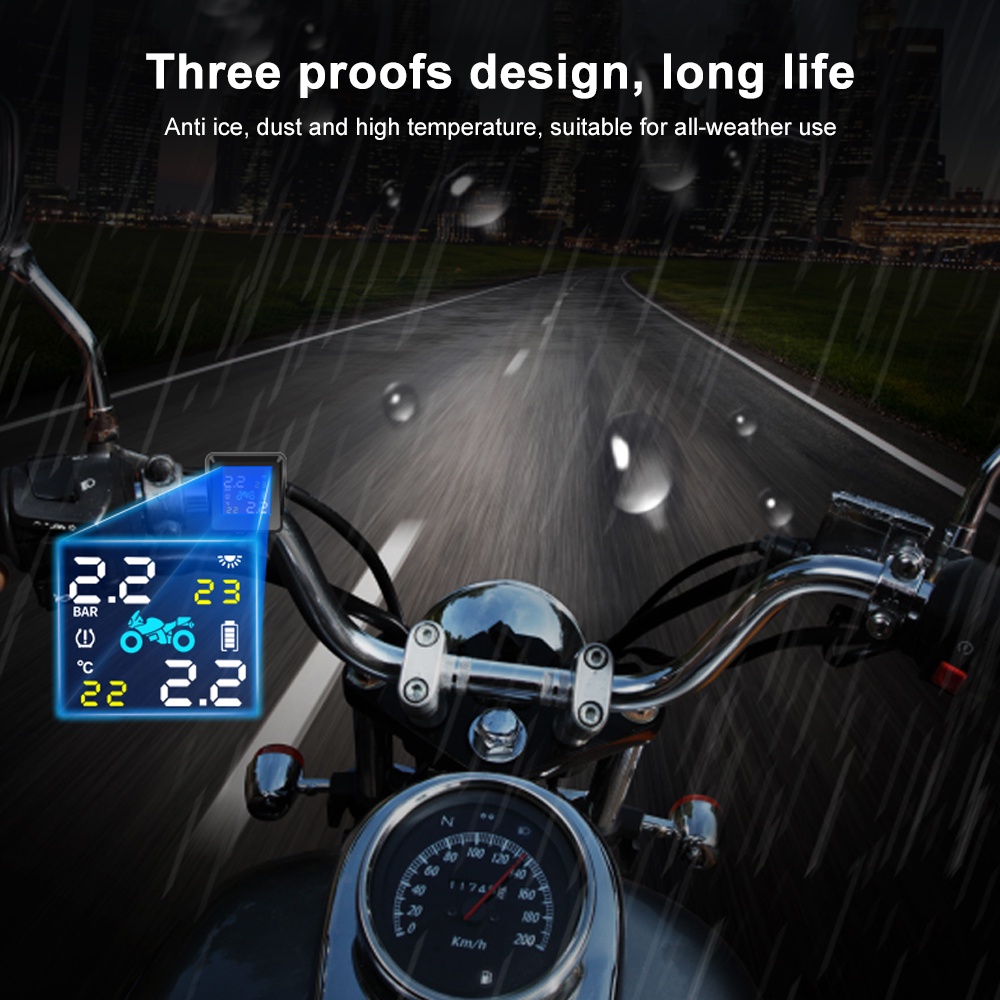 Hệ thống theo dõi áp suất lốp xe máy PECHAM TPMS chạy bằng năng lượng mặt trời