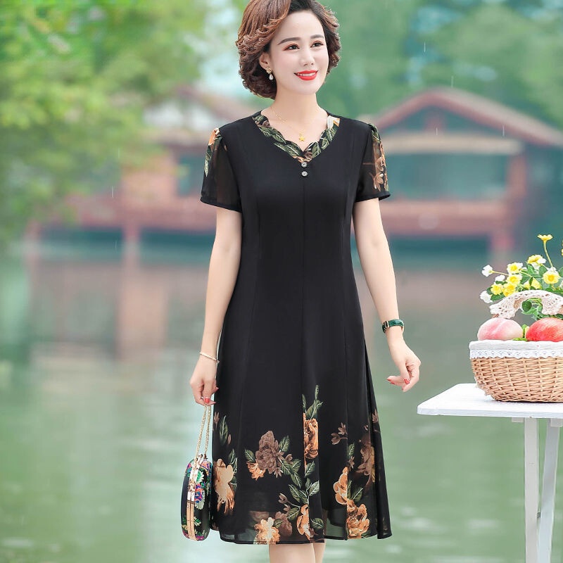 Đầm chiffon Thiết Kế Mới Thời Trang Mùa Hè Theo Phong Cách Phương Tây Cho Phụ Nữ Trung Niên