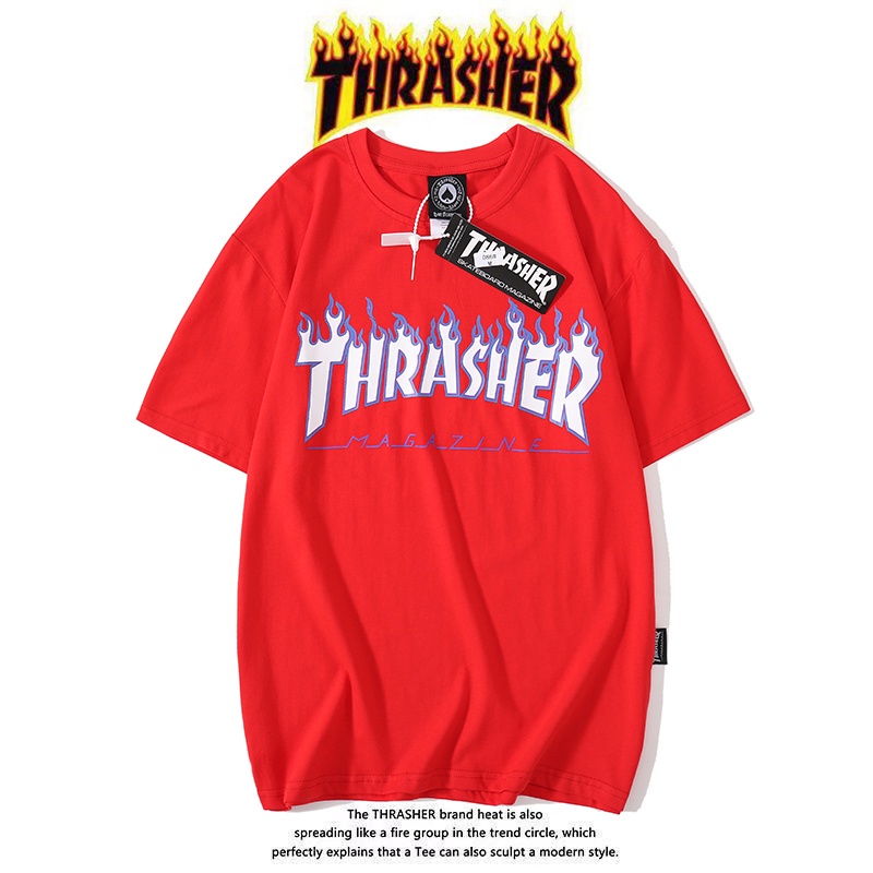 Goods In Stock Áo thun Cotton tay ngắn In hình Thrasher cổ điển thời trang thường ngày cho nam và nữ