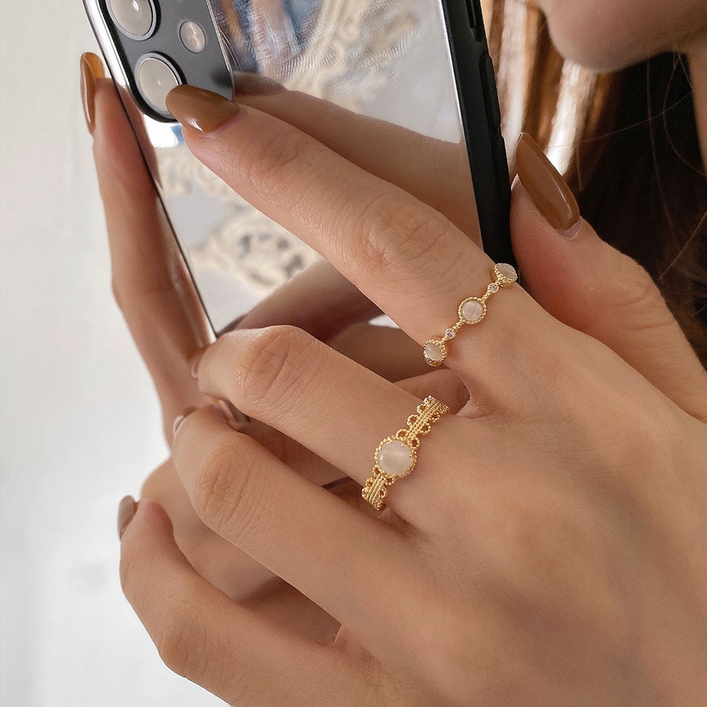 Nhẫn Bạc Đính Đá Opal Phong Cách Thời Trang Hàn Quốc Cho Nữ