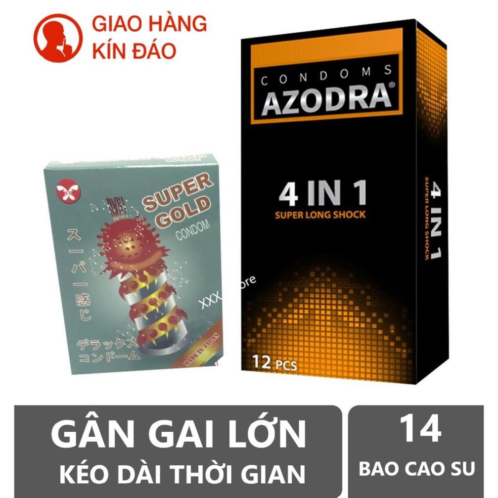 Combo 1 hộp bao cao su gân gai kéo dài thời gian AZODRA 12c tặng 1 hộp bcs gai lớn 2c 👌