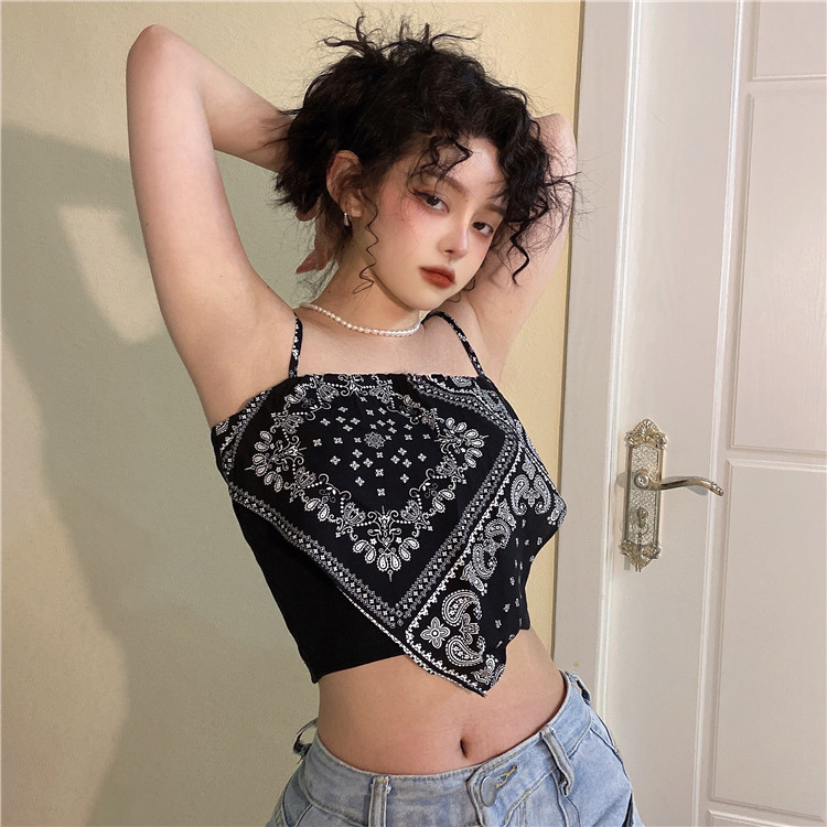 Xiaozhainv Áo Croptop Hai Dây Họa Tiết Hoa Quyến Rũ Thời Trang Hàn Quốc