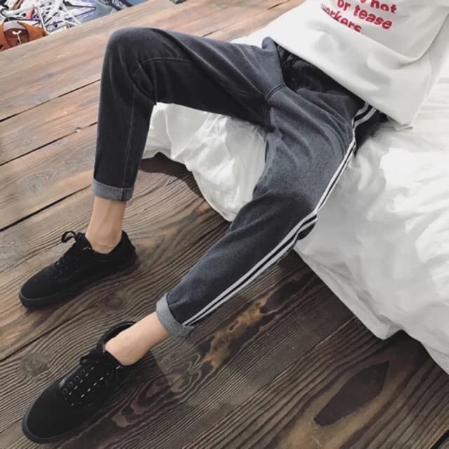 Quần Jean Nam Quần Baggy Nam kẻ vạch sườn Hotboy Hàn Quốc