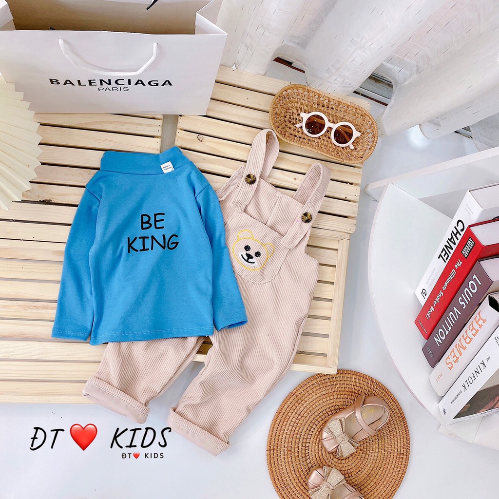 Set Yếm Cho Bé Trai & Gái - Quần Áo Yếm Cho Bé Chất Nhung Tăm - Áo Cotton Zip Hàn Siêu Cute - N&D Kid