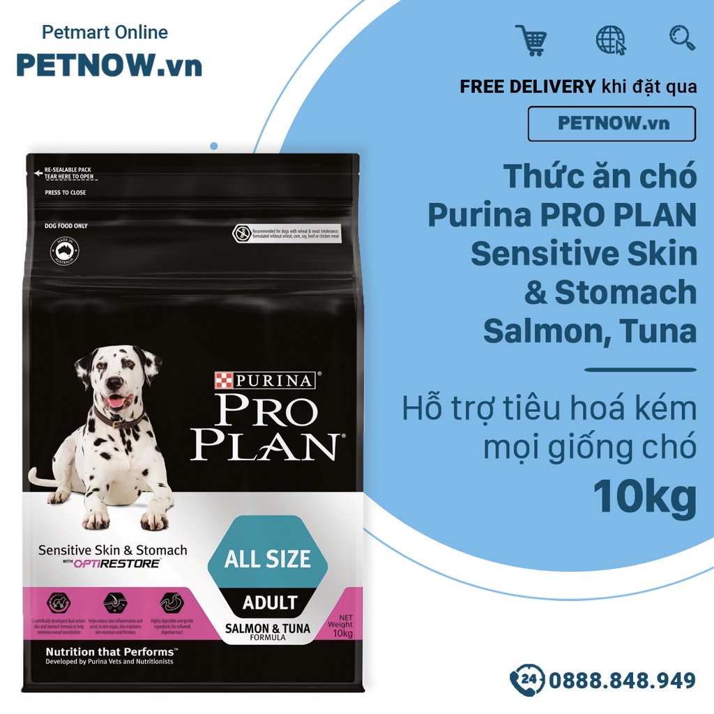 Thức ăn chó Purina PRO PLAN Sensitive Skin & Stomach Salmon, Tuna 10kg