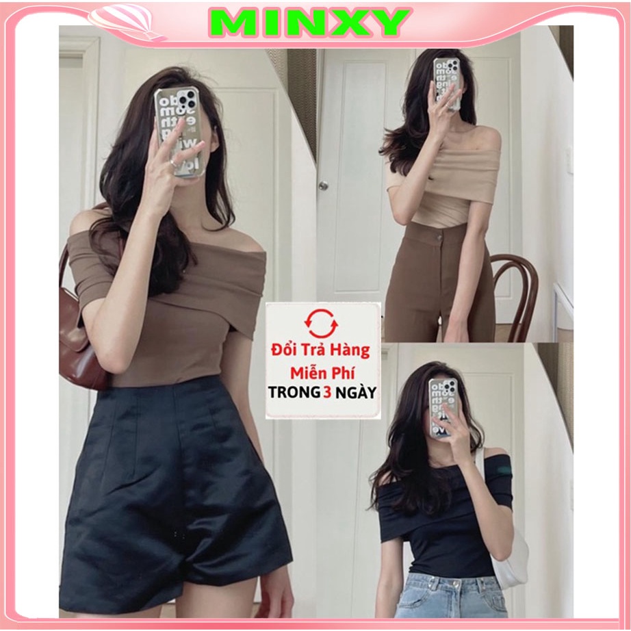 Áo trễ vai ngắn tay loại 1 chất tăm co giãn chuẩn from, quà tặng 1 sợ buộc tóc-Minxy shop
