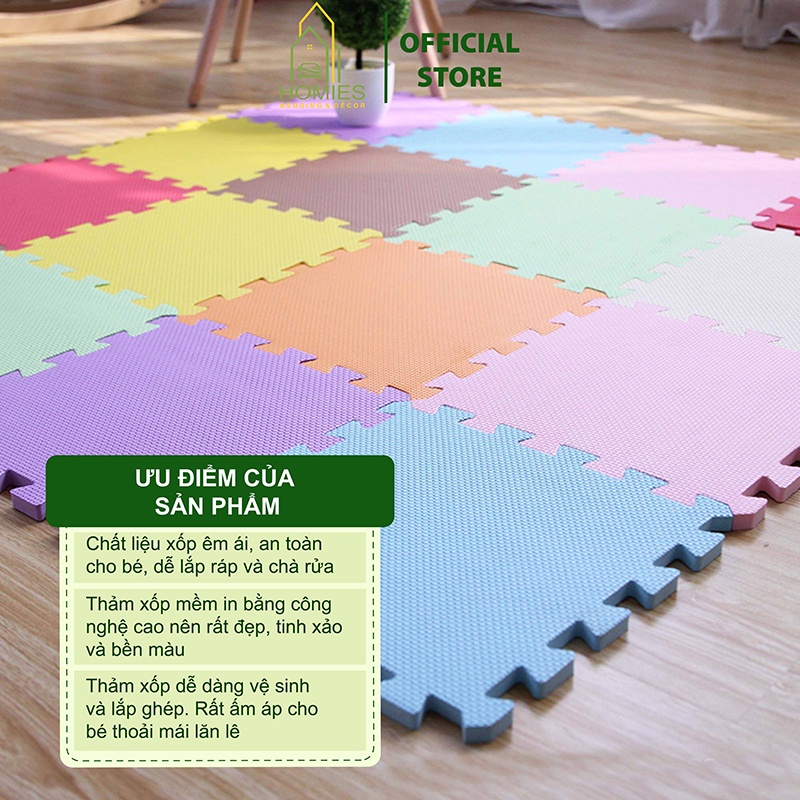 Thảm Xốp Ghép Trải Sàn HOMIES Đơn Sắc Lót Sàn Nhà Êm Ái - Kích Thước 42cm x 42 cm ( 1 Tấm )