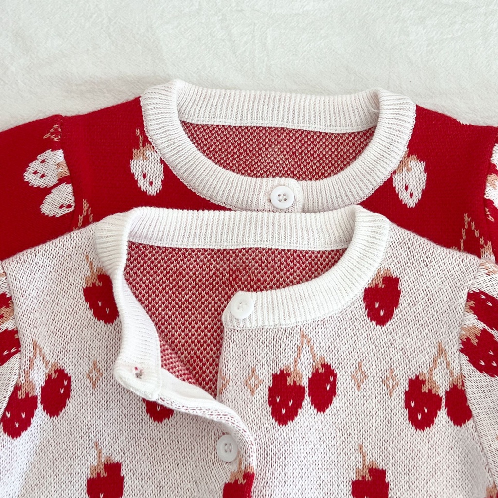 Bộ Áo Cardigan Dệt Kim In Họa Tiết Cherry Dễ Thương Thời Trang Năm Mới Cho Bé Gái 2266