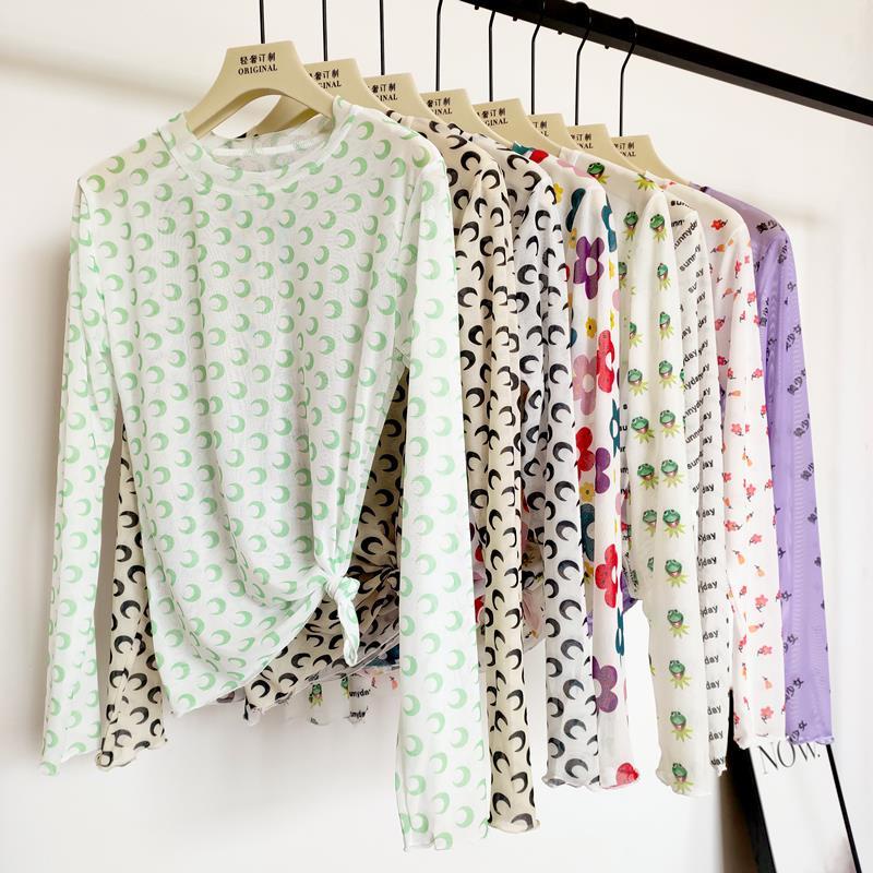 Áo thun tay dài che nắng vải lụa mỏng in họa tiết hoa/mặt trăng/chữ mỹ nữ thời trang mùa hè phong cách hyuna cho bạn nữ