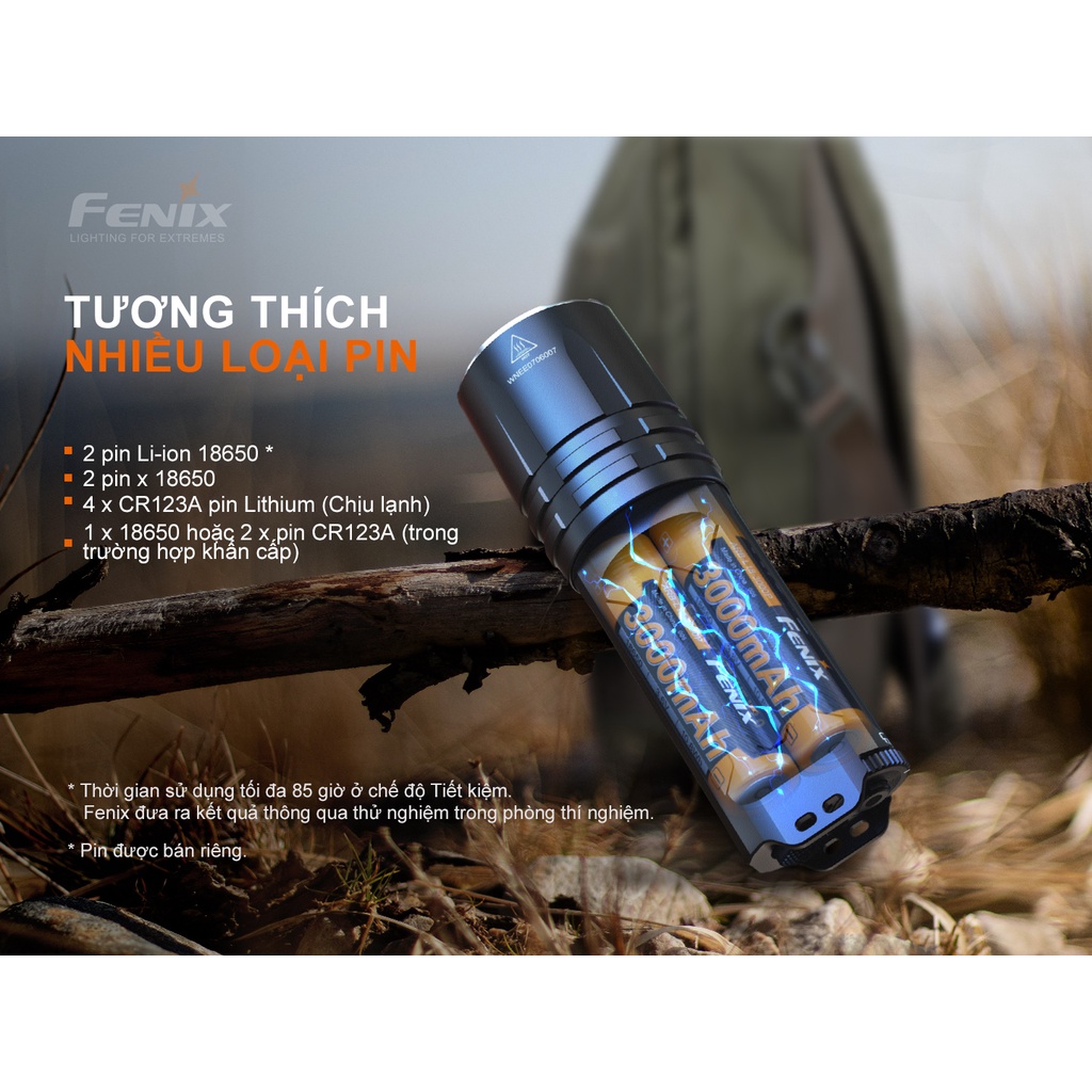 Đèn pin FENIX TK35UE V2.0 sáng 5000 lumen chiếu xa 400m kèm 02 pin sạc Fenix 3400mAh và sạc đôi