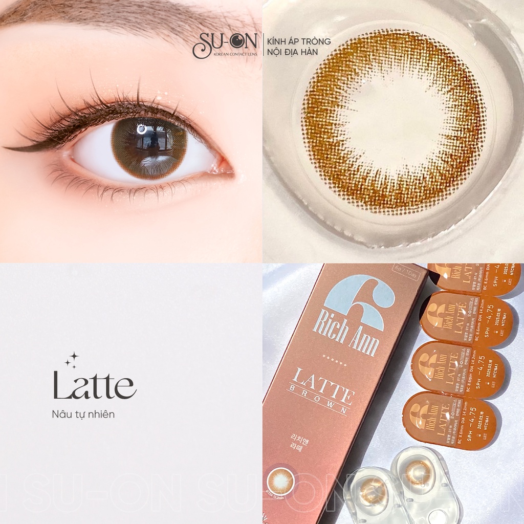 Lens 1 ngày Ann365 LATTE BROWN áp tròng 14,2mm, nâu trà sữa tự nhiên, siêu êm đeo 24h