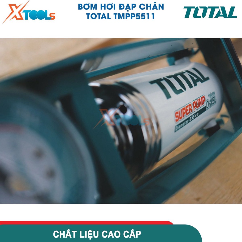 Bơm hơi đạp chân TOTAL TMPP5511, kích thước φ55 * 120mm, ống bền áp suất cao, đầu phù hợp với Schrader, Presta, Dunlop