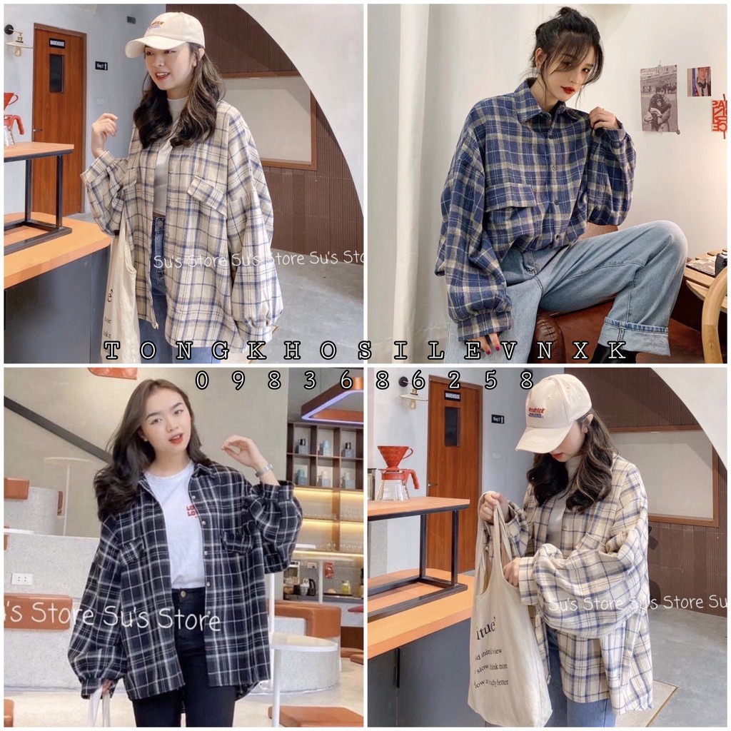 Áo Sơ Mi Kẻ Lồng Đèn Nam Nữ Unisex Dáng Rộng 🦋 Somi Nam Nữ Freesize 3 Màu So Hot