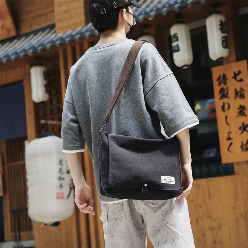 Túi đeo chéo canvas sức chứa lớn phong cách Hàn Quốc dành cho nam