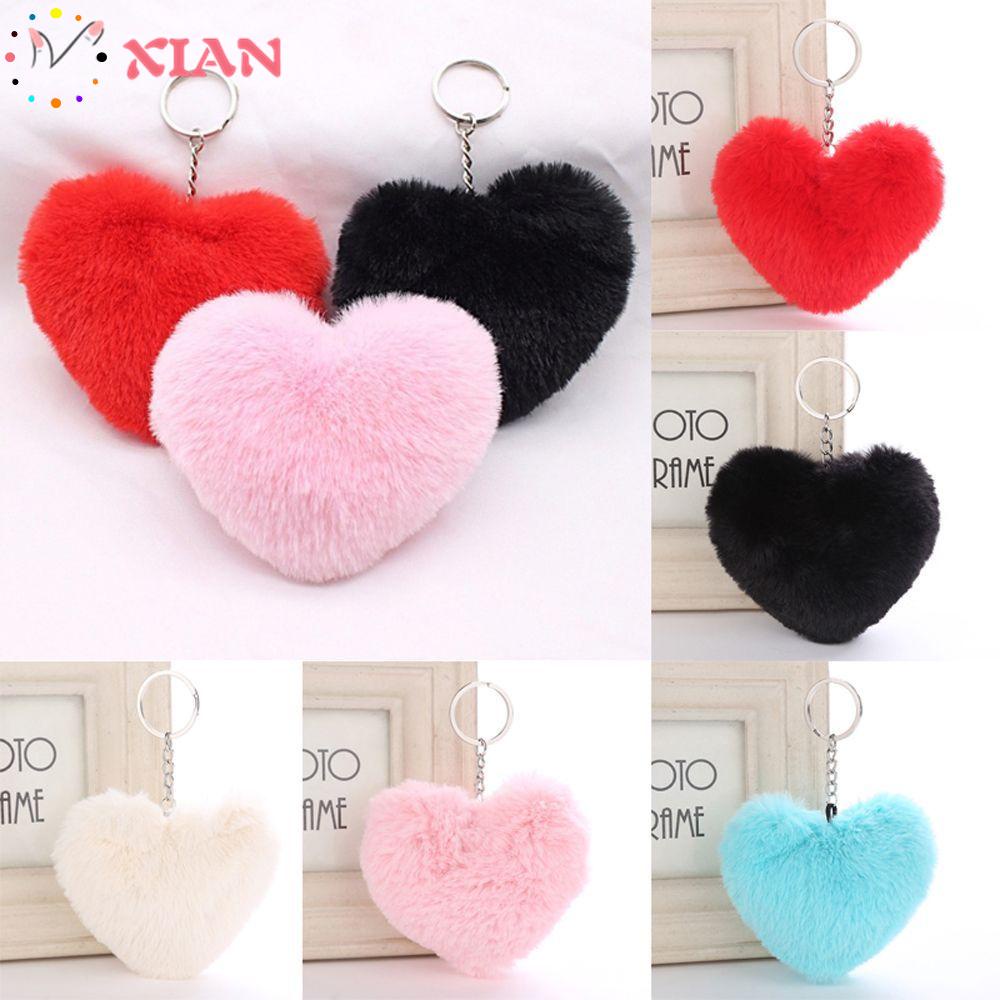Móc khóa gắn quả bông hình trái tim nhiều màu dễ thương cho nữ