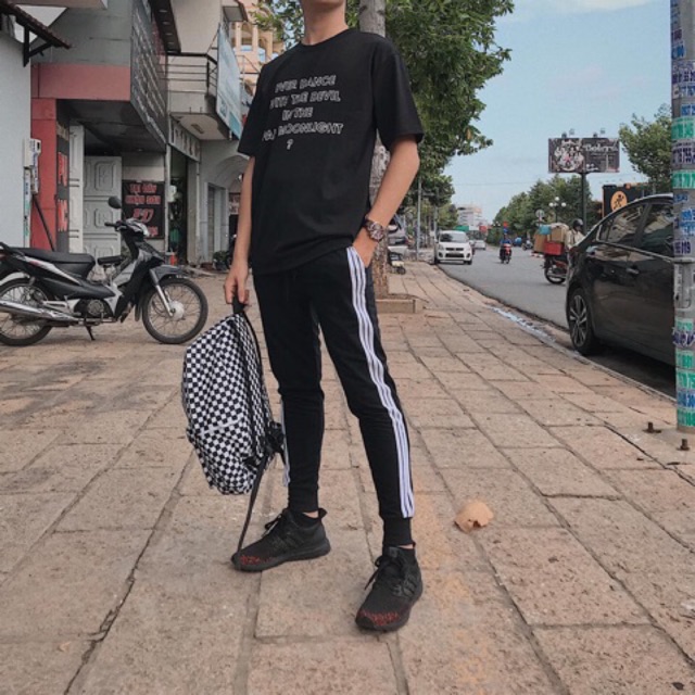 Quần thun dài ống suông sọc